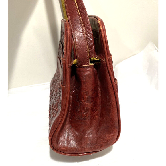 Vintage red tooled leather handbag purse Boho southwestern unique retro bag - Picture 5 of 12